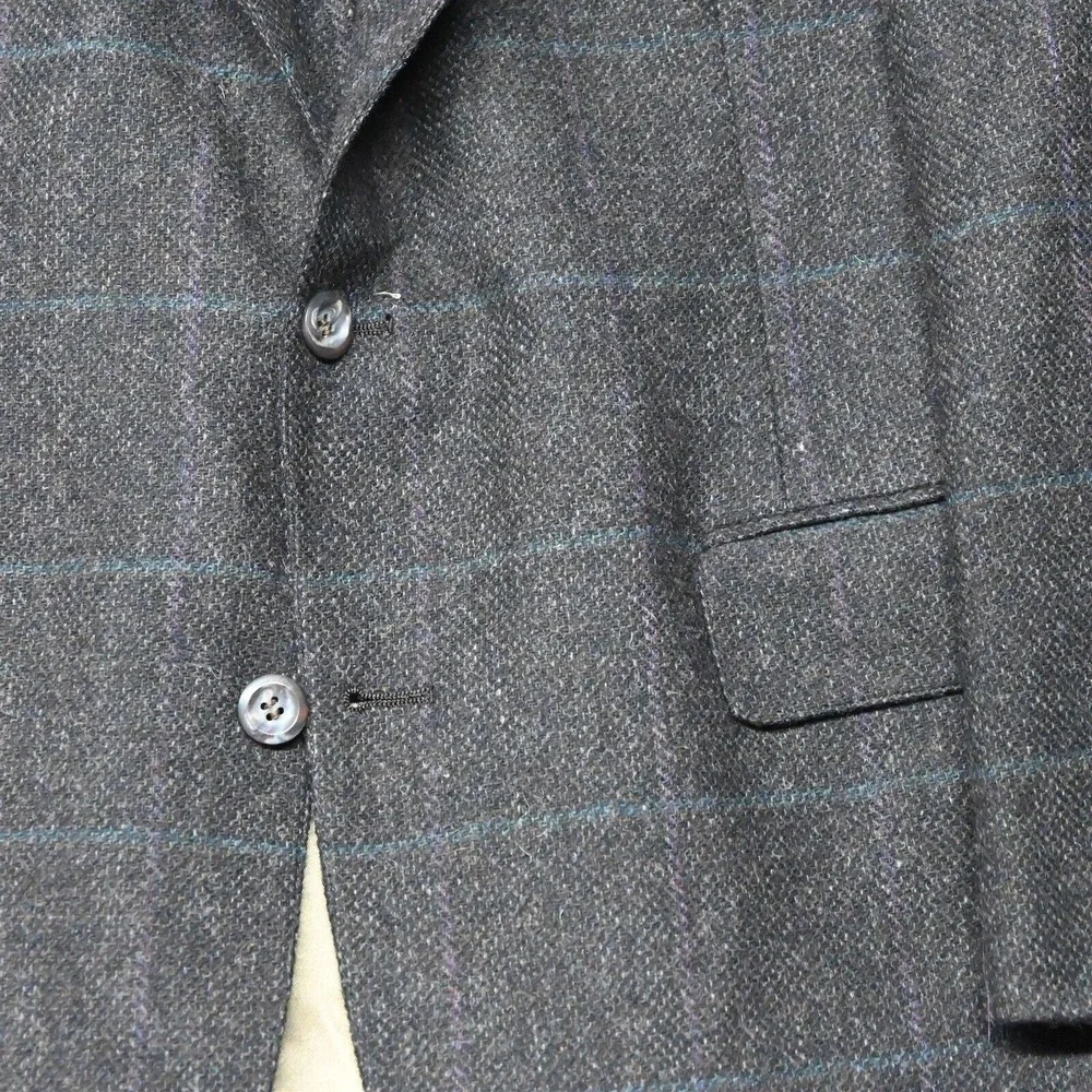 Vtg Bespoke 44L Brown Windowpane Tweed Wool Mens‎ Blazer Sport Coat Jacket